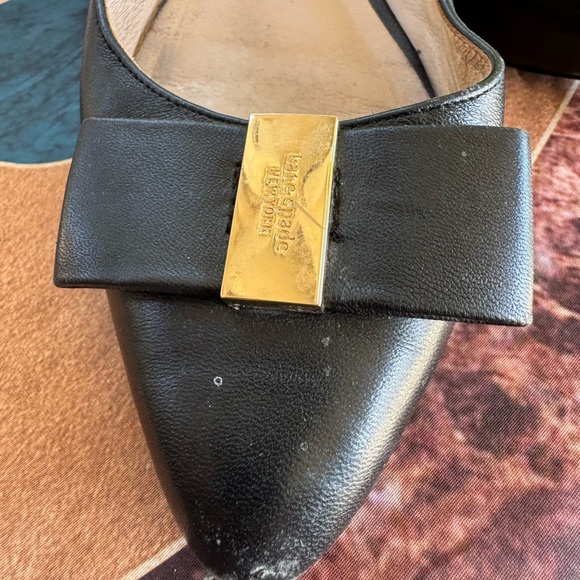 kate spade Black Leather Bow-Trim Flats with Gold Accent - Picture 3 of 10